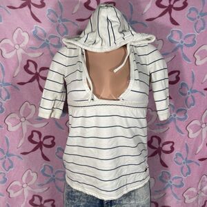 Y2k Hollister Babydoll Juniors Hooded 3/4 Striped Size Small Low Scoop Flawed